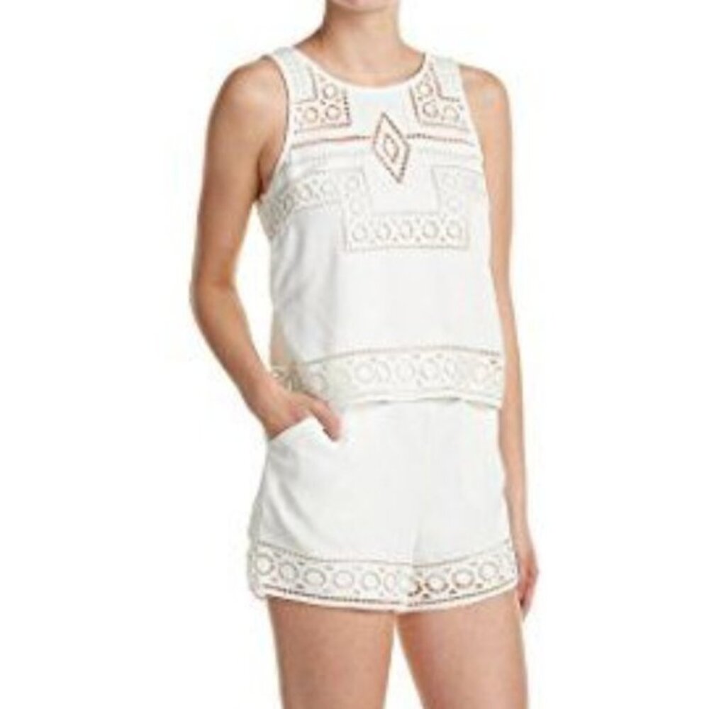 Parker Briana Sleeveless Overlay Romper in Pearl - Size Medium